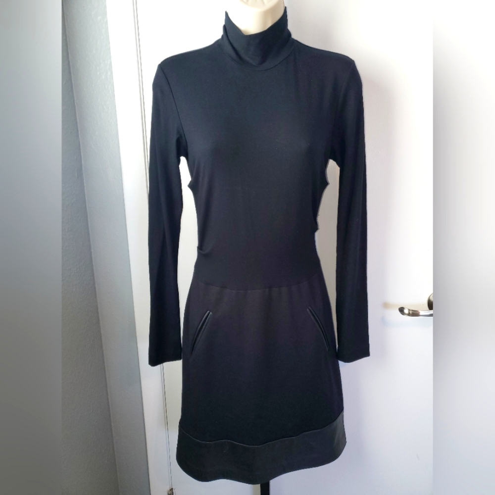 Nicole Miller lamb leather trim dress